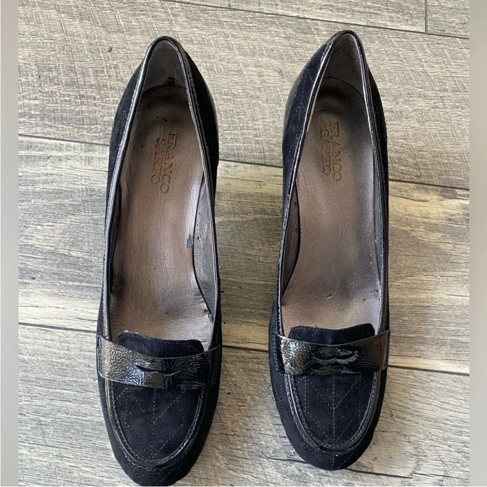 NWT Franco Sarto Kitten Heels Black Suede Penny Loafer Pumps Size 10.5 N Narrow